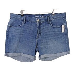 NWT Old Navy Women’s Mid Rise Wow  Denim Blue Jean Shorts Cuffed Hem Size 14